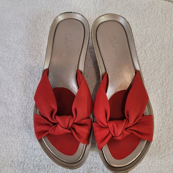 Cole Haan Platform Wedge Sandals Womens 6.5 Red Slip On Air Cushioned EUC - Picture 2 of 10